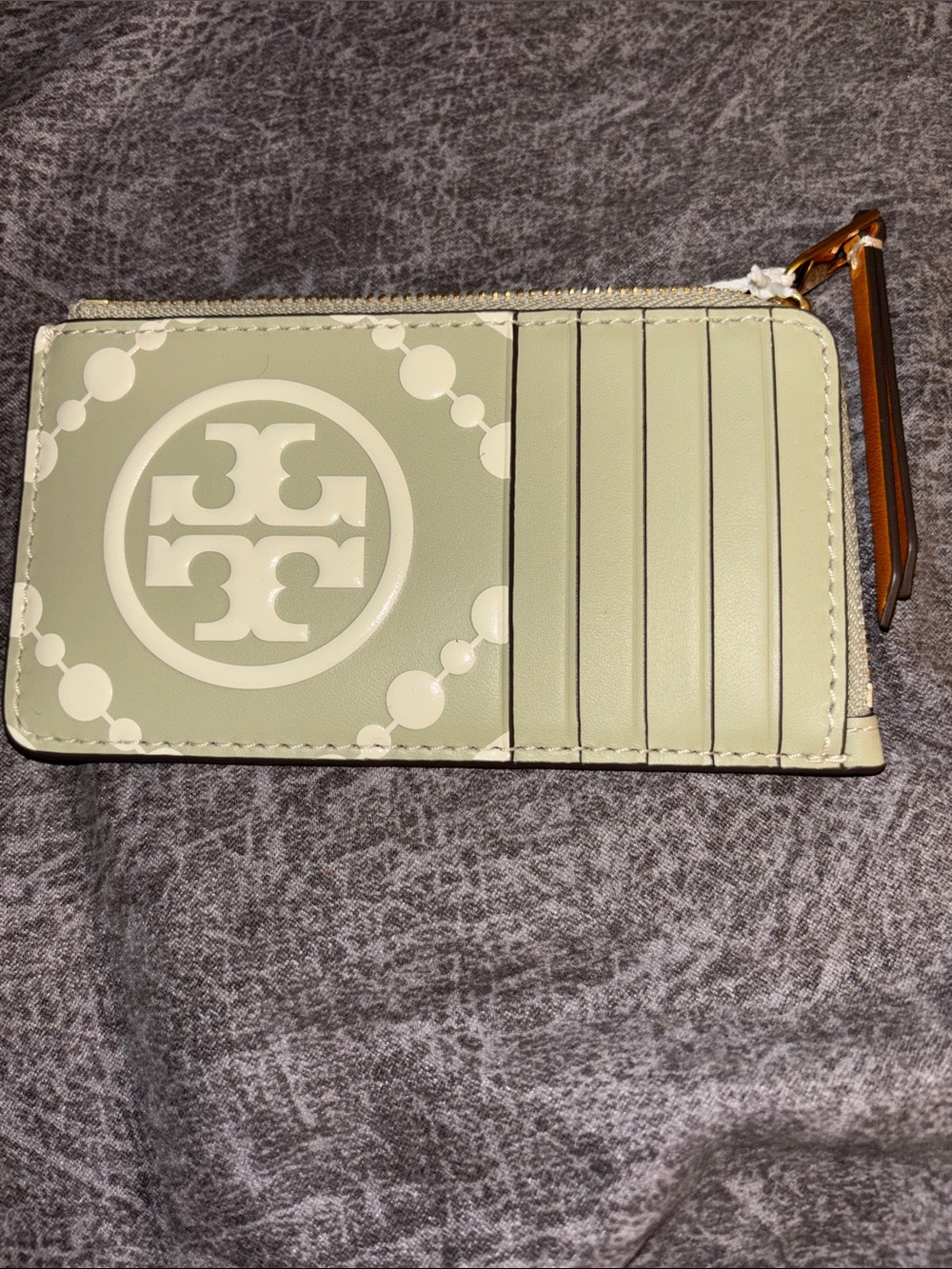 Tory Burch Light Green Logo Card Holder with Zip